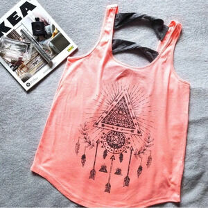 MOVEMENT Tank  Open Cross Fabric Accented Back SIZE XS Light Knit Peach + Grey